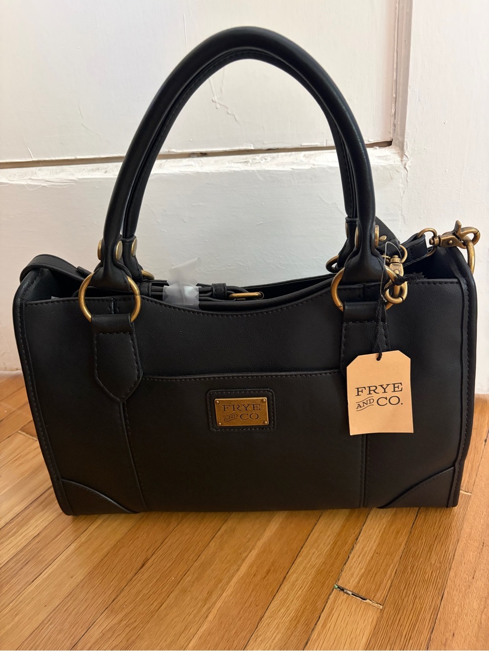 FRYE AND CO. Black Leather Satchel with Gold Hardware